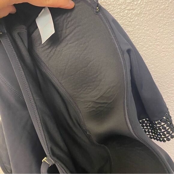 Kona Sol Black Crochet Flounce ruffle High Coverage One Piece Swimsuit L - Picture 9 of 11